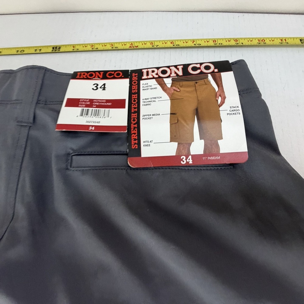 Iron Co Men's Stretch Tech Cargo Short Size 34 Greyhound Gray Sporty Golf - Picture 2 of 16
